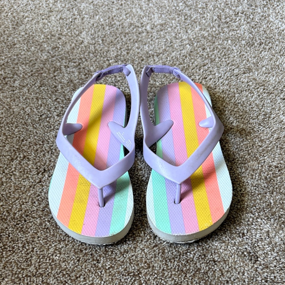 Old Navy Kids Rainbow Stripe Flip Flops with Lilac Back Straps